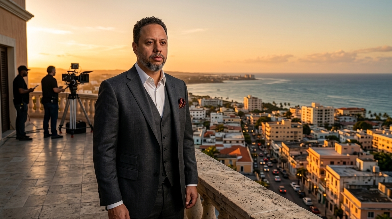 Tristan Desechenes overlooking a Caribbean production landscape